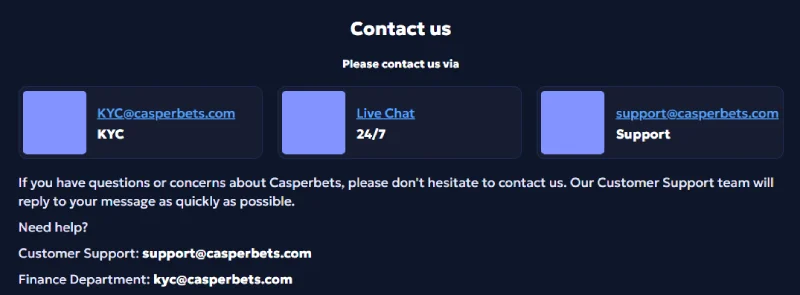 Casperbets Casino Contacts